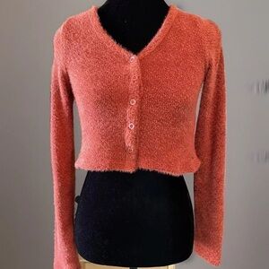 Hollister Crop Sweater XS Burnt Orange Top Long Sleeve Button Up Very Soft Y2K